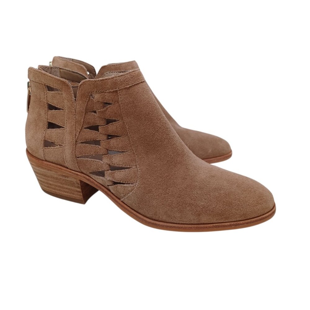 Vince Camuto Ankle Bootie Womens 7 Tan Suede Peera Cutout Western Boots Boho NEW
